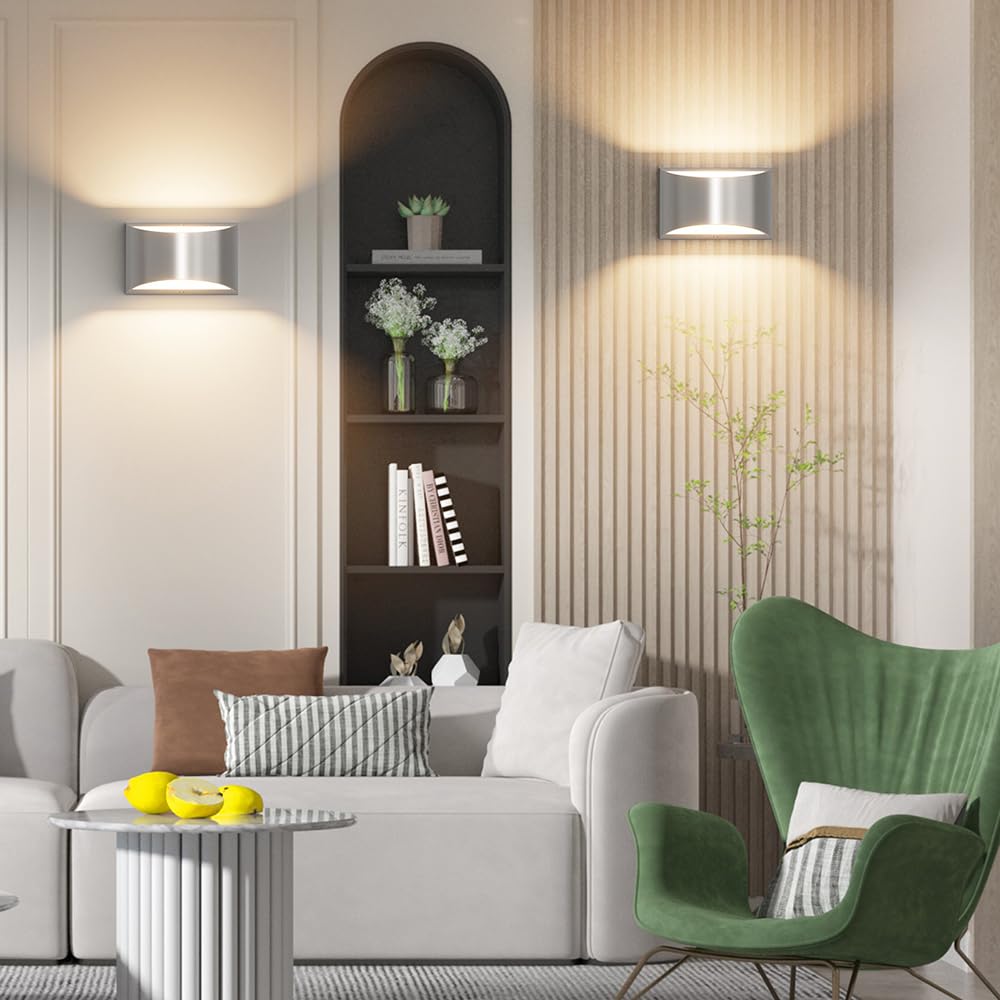 Aipsun Nickel Modern LED Wall Sconce Hardwired Indoor Wall Lights 1 Pack Up and Down Wall Mount Light for Living Room Bedroom Hallway Corridor Conservatory Warm White 3000K(with G9 Bulbs)