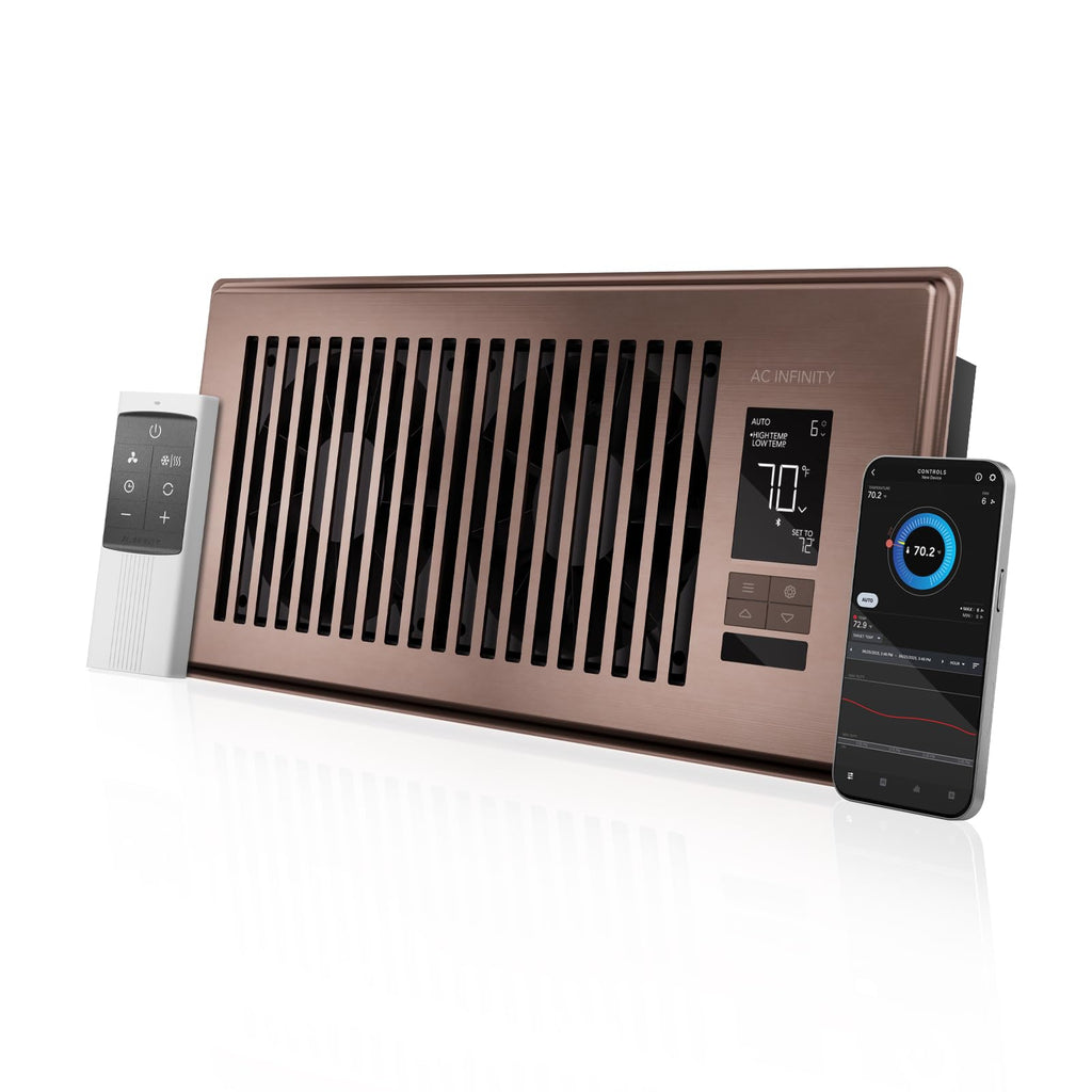 AC Infinity AIRTAP T4 Bronze, Register Booster Fan for 4” x 10” Vents, Thermostat Control Improves Heating & Cooling, Quiet 10-Speed Remote Control & Bluetooth App. ONLY FITS 4” x 10” Duct Openings