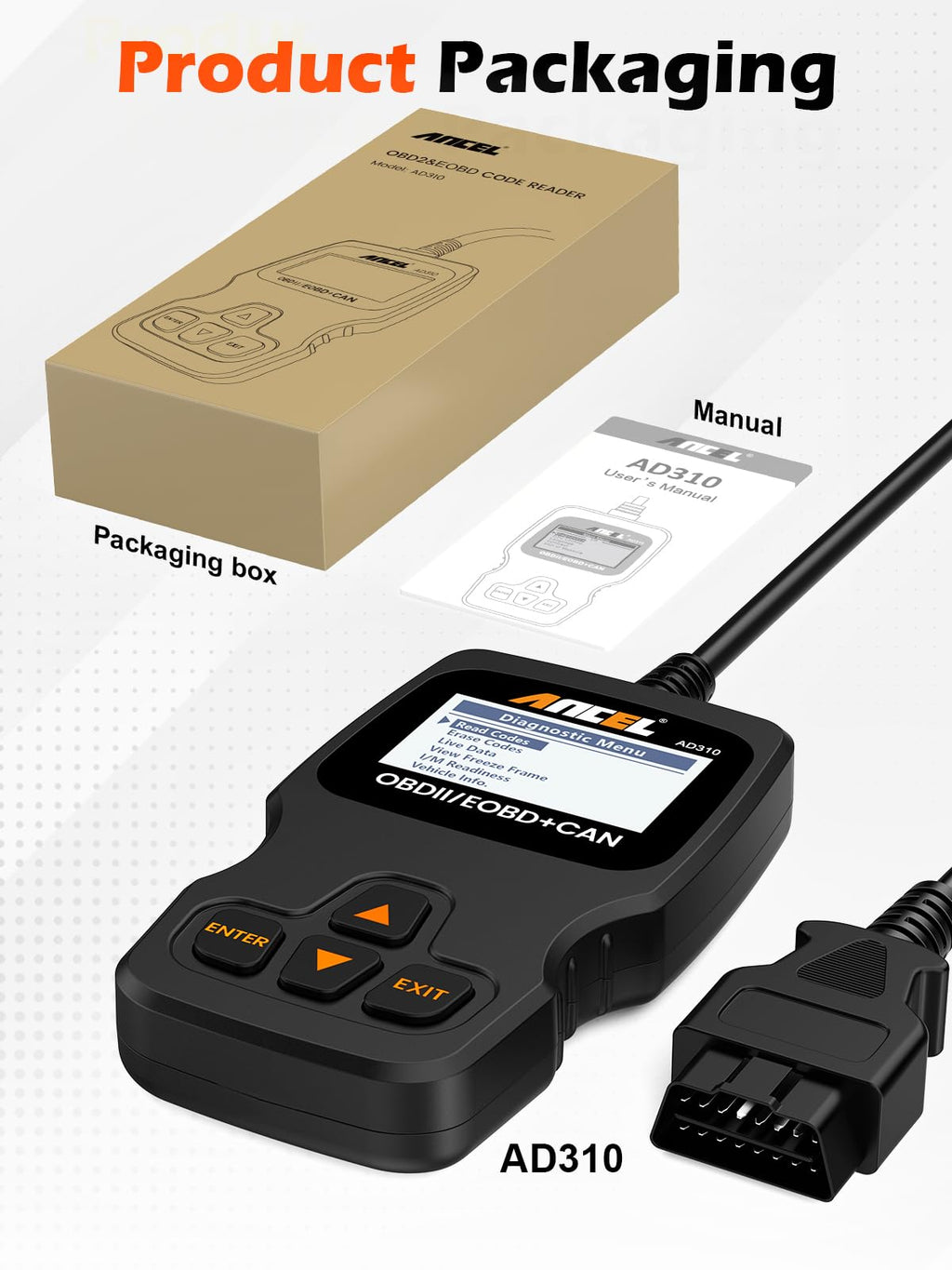 ANCEL AD310 Classic Enhanced Universal OBD II Scanner Car Engine Fault Code Reader CAN Diagnostic Scan Tool, Read and Clear Error Codes for 1996 or Newer OBD2 Protocol Vehicle (Black)