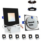 Adetu 4 inch Square Led Recessed Lighting Black,5CCT Ultra Thin Square Led Ceiling Light with Junction Box, 2700K/3000K/3500K/4000K/5000K Selectable,Dimmable,ETL and Energy Star Certified