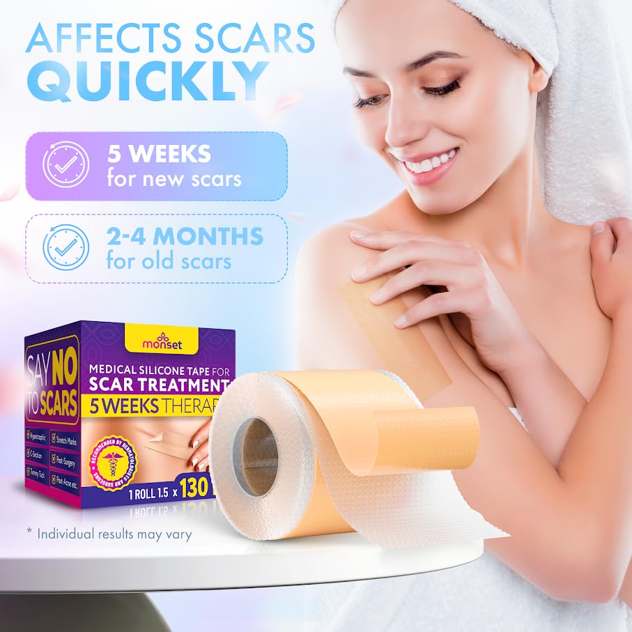 Silicone Scar Tape for Surgical Scars, Keloid, C-Section and More - Silicone Scar Sheets 130 x 1.5 inch - Effective Scar Treatment and Scar Removal for Face and Body - Silicone Tape for Scars