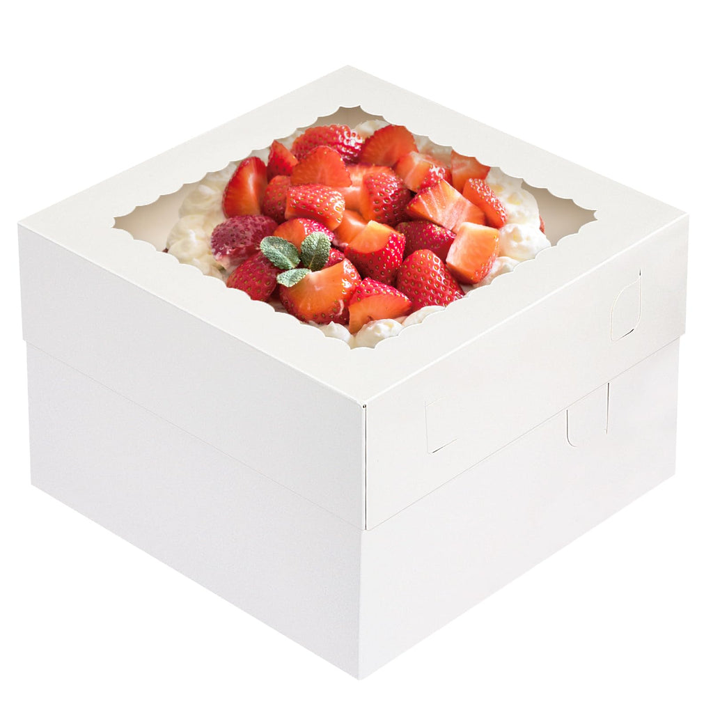 Moretoes 15Pcs Cake Boxes, 12x12x8 Inch White Bakery Boxes with Window Cake Containers Tall Dessert Cardboard Boxes