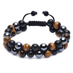 HASKARE Triple Protection Bracelet for Men - Genuine Tigers Eye Black Obsidian Hematite 8mm Natural Stone Beads Stretchy Healing Crystal Jewelry, Anxiety Relief Energy, Ideal for Dad Husband Christmas Birthday