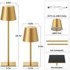Gold Cordless Rechargeable Table Lamp, 2 Pack Portable Desk Lamp with 5000mAh Battery, Touch Control Stepless Dimming, Wireless Night Light for Dining, Outdoor Camping, Coffee Shop, Water Repellent