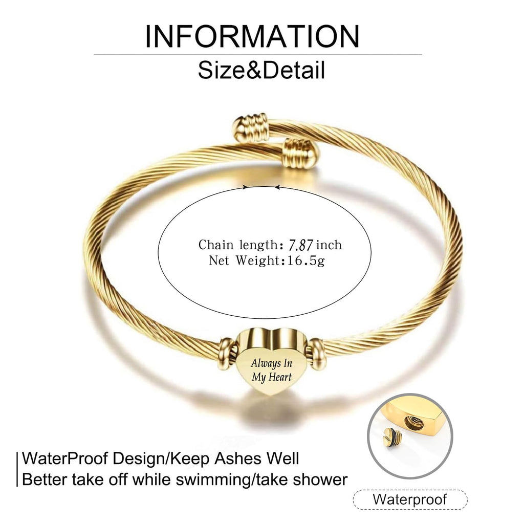 zeqingjw Heart Cremation Bracelet for Ashes Stainless Steel Urn Bangle Bracelet Memorial Keepsake Ash Jewelry for Women Men