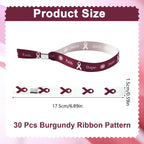 WANDIC 30 Pcs Burgundy Ribbon Bracelets, 5 Style Polyester Single Side Adjustable Multiple Myeloma Awareness Support Wristband for Event Fundraising, 6.89 * 0.59 * 0.07, no Gemstone