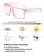 BINGKING ANSI Z87 UV400 Transition Photochromic Pink Safety Glases sunglasses for women (Clear pink (clear shield))