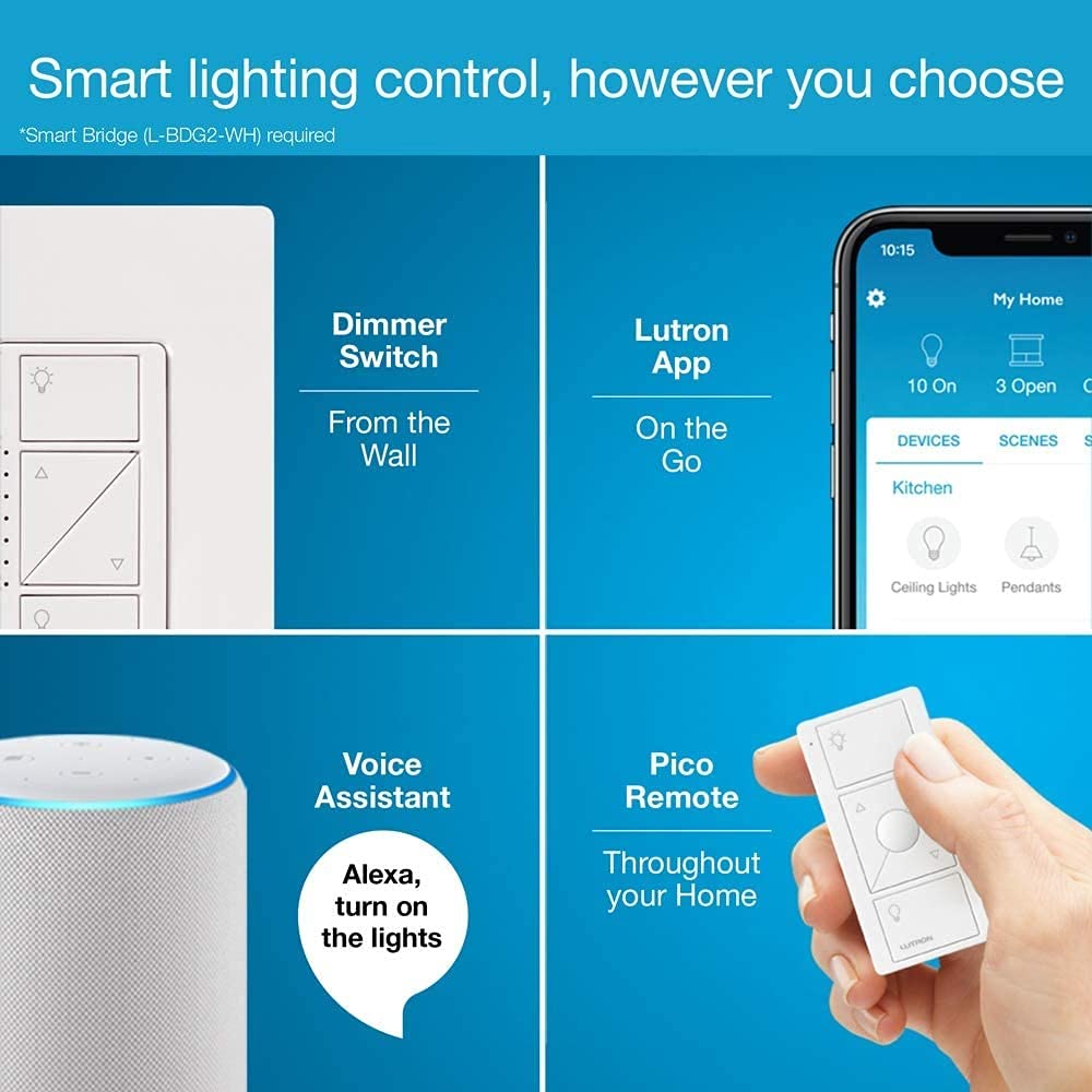 Lutron Caseta Original Smart Dimmer Switch (Lutron Smart Hub Required), for LED Lights, 150 Watt, Single-Pole/3-Way, No Neutral Required, PD-6WCL-LA, Light Almond, 5 Pack