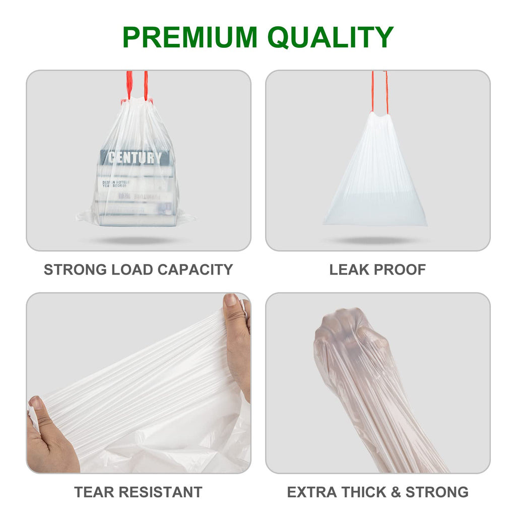 Drawstring Small Trash Bags, Magesh 4 Gallon Drawstring Extra Thick Garbage Bags Unscented, Quick Cinch for Bathroom Kitchen Office Small Can, 44 Count, White