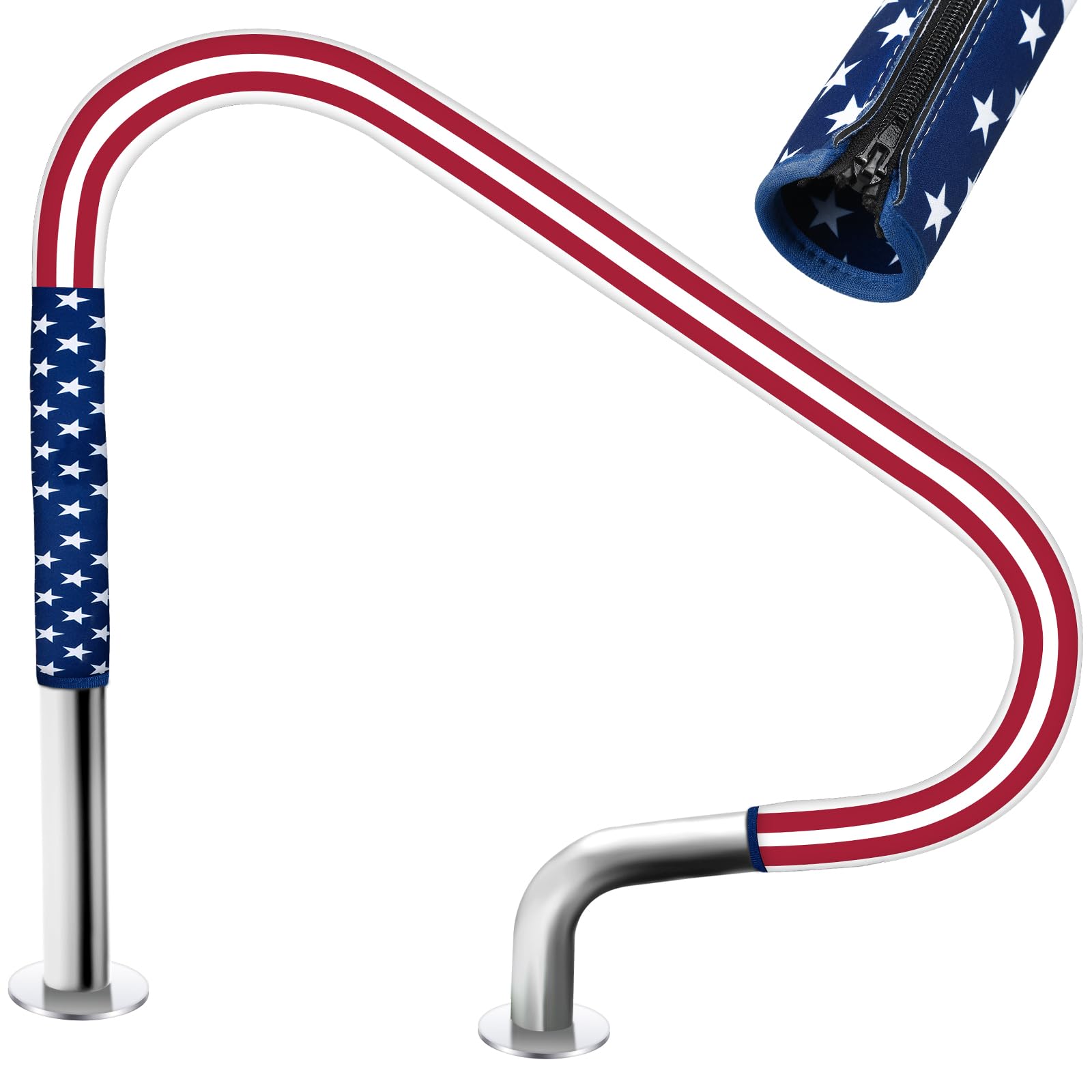 Junkin Pool Handrail Cover 6 ft Swimming Pool Ladder Hand Rail Cover with Zippers Slip Resistant Railing 250th Anniversary Flag 4th of July Patriotic Rail Grip for Inground Swimming Pools