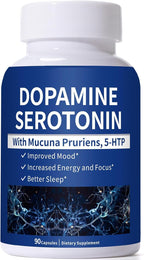 Guanshiya Serotonin and Dopamine Supplements, Dual Neurotransmitter Support with 5-HTP & Mucuna Pruriens for Mood Boost, Focus, Energy & Better Sleep, 90 Capsules