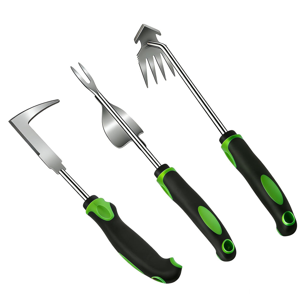 Juxifyron 3 Piece Weeding Tool Set, Stainless Steel Hand Weeder Kit with Rubber Handles, Crack Weeder, Weed Puller and Crevice Tool for Lawn, Flower Beds, Sidewalk Cracks, Patio and Between Pavers