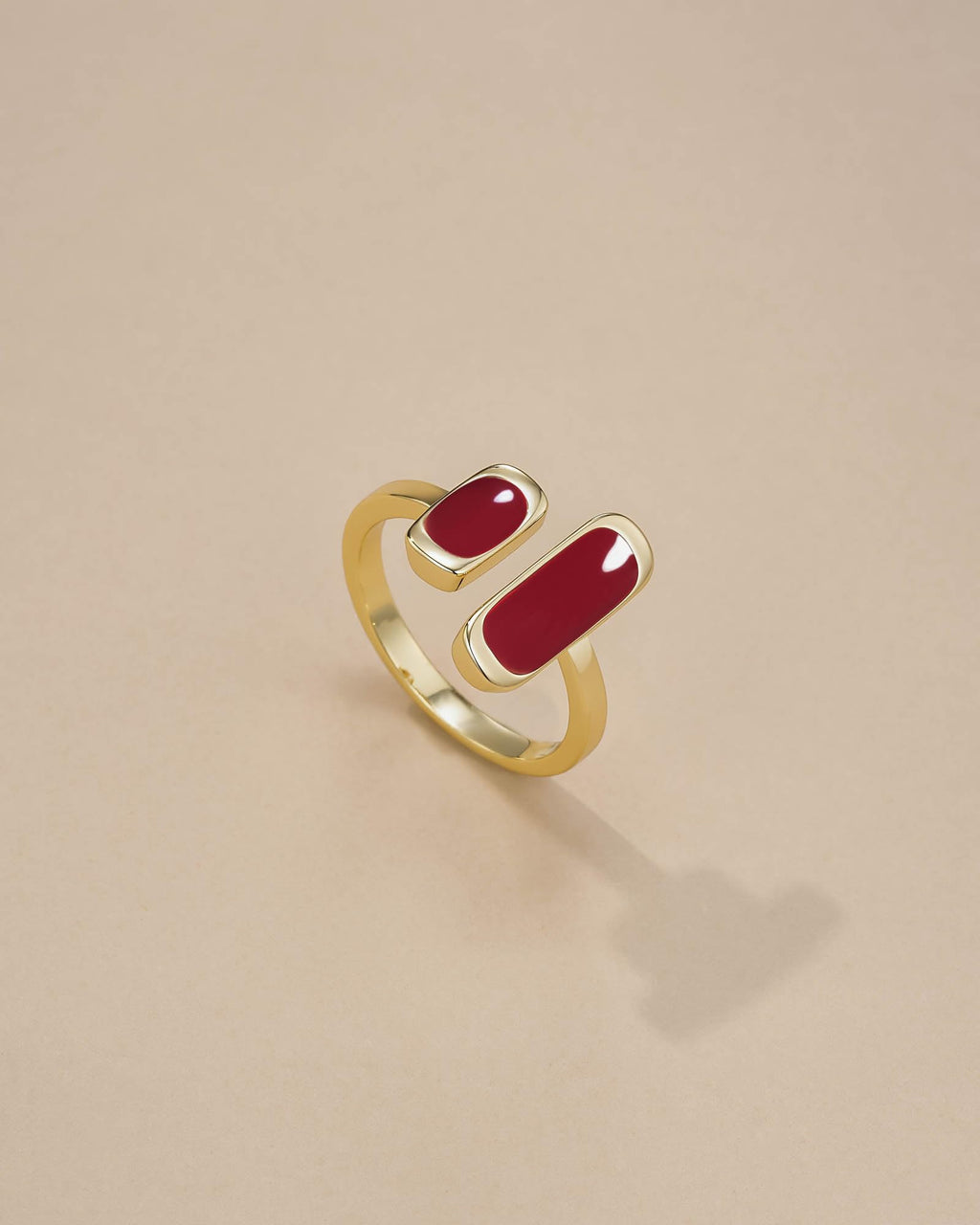 SNGIA 18K Gold Plated Color Enamel Rectangular Adjustable Open Statement Ring for Women Burgundy Red Ivory White Mocha Taupe Emerald Green Cobalt Blue Pearl White Lime Green Geometric Cuff Jewelry