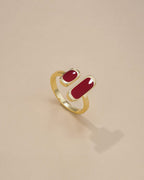 SNGIA 18K Gold Plated Color Enamel Rectangular Adjustable Open Statement Ring for Women Burgundy Red Ivory White Mocha Taupe Emerald Green Cobalt Blue Pearl White Lime Green Geometric Cuff Jewelry