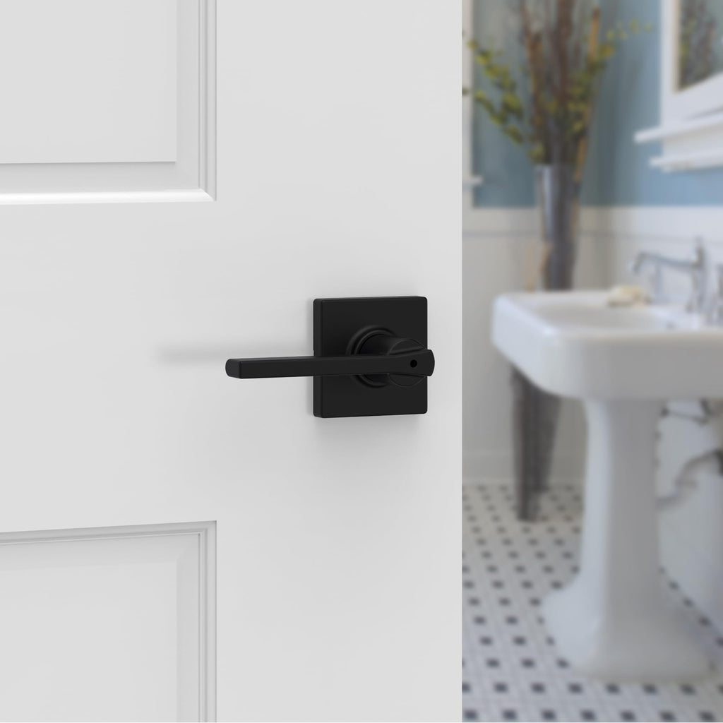 Kwikset Casey Interior Privacy Door Handle with Lock 4 Pack, Door Lever for Bathroom and Bedroom, Matte Black Reversible Keyless Turn Lock, with Microban Protection