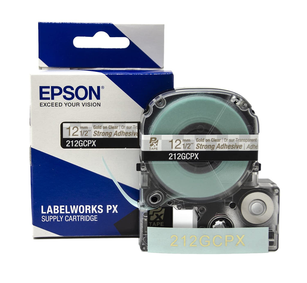 Epson LABELWORKS 212GCPX Genuine PET (Polyester) Tape Cartridge - Gold on Clear Label Maker Tape - 1/2" (12MM) Wide, 30'
