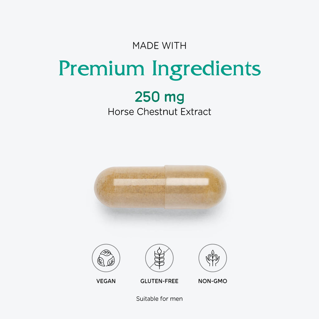 Vitanica Horse Chestnut - Vein Health Support Supplement - Leg & Lower Body Circulation Support - Vascular Health Supplement with Saponins - 60 Vegans Caps