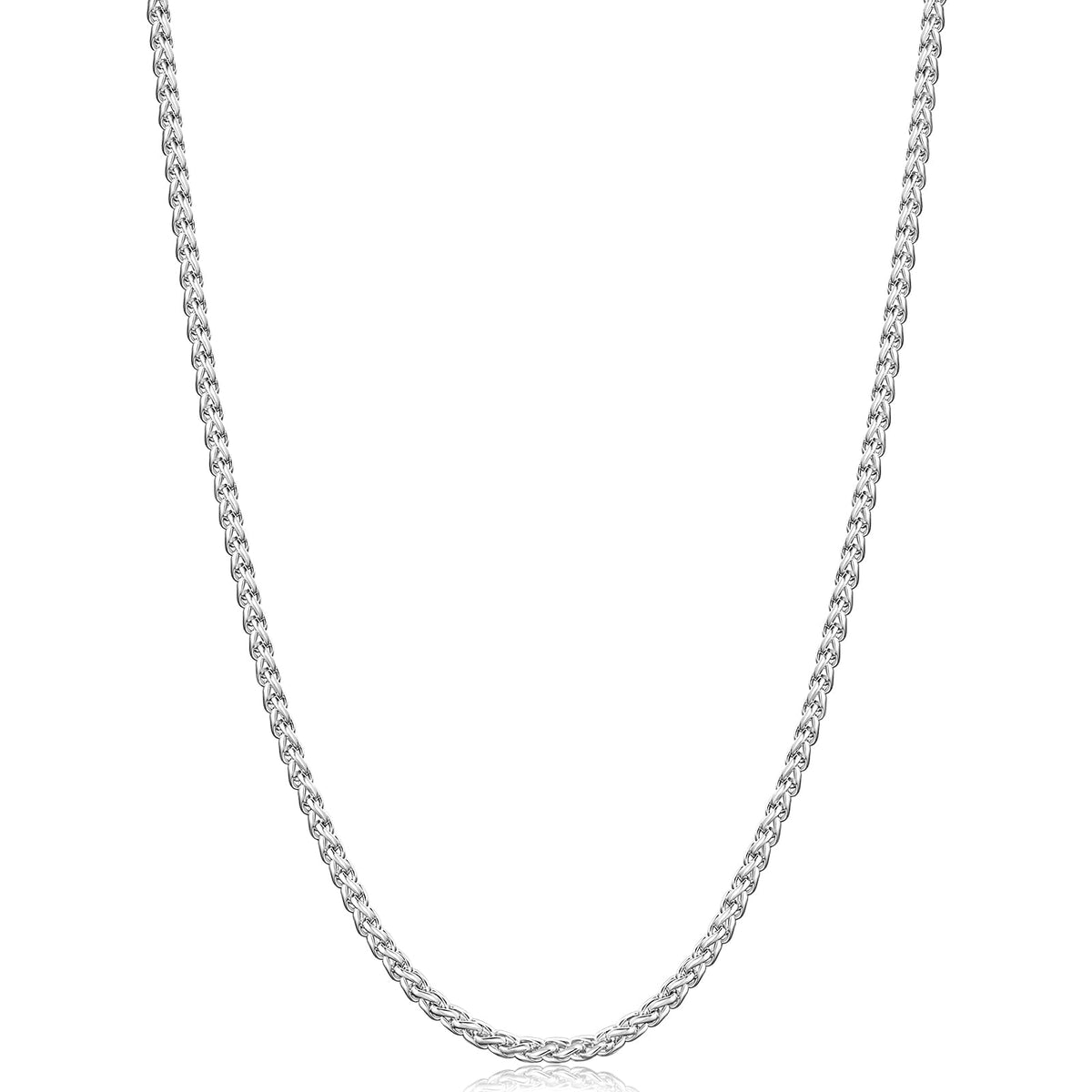 Fiusem 2.5mm Silver Tone Wheat Chain for Men, 24 Inches
