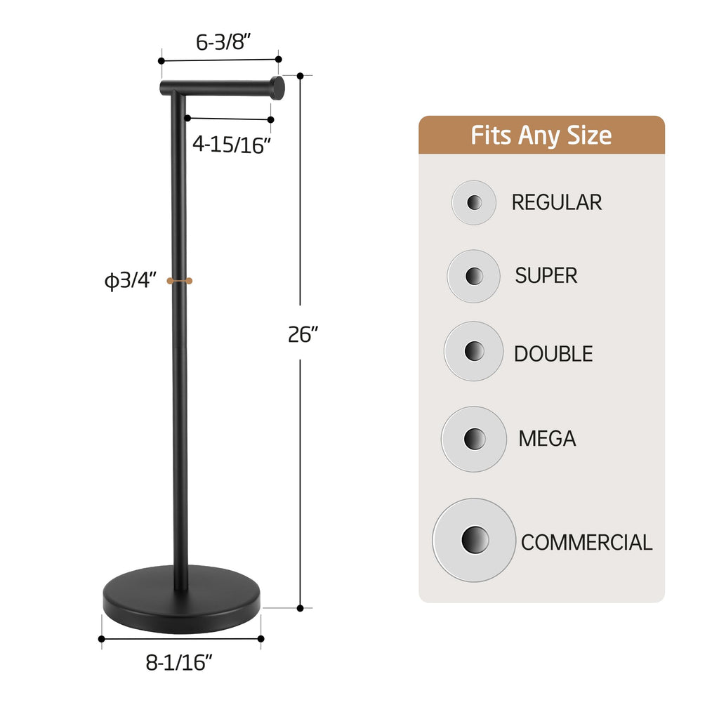 KES Toilet Paper Holder Stand with Weighted Base, 26" H (Taller Version) Free Standing Toilet Paper Roll Holder for Bathroom, Rustproof, BPH283S66-BK