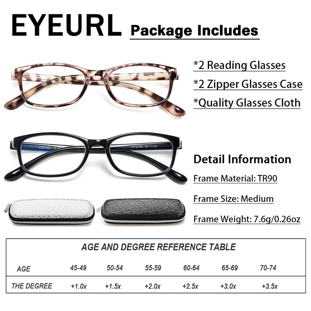 EYEURL Reading Glasses Womens Blue Light Blocking - 2 Pack Lightweight Computer Readers +1.5 Glare Blocking Ladies Eyeglass