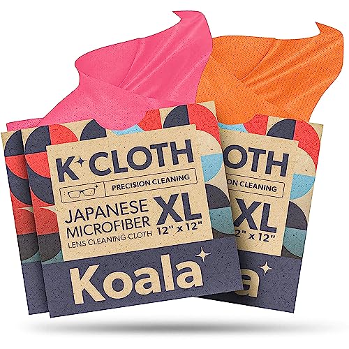 Koala Lens Cleaning Cloth | Japanese Microfiber | Glasses Cleaning Cloths | Eyeglass Lens Cleaner | Cloth Cleaners for Camera Glass Lenses and Screen Cleaning | Pink & Orange (Pack of 3)