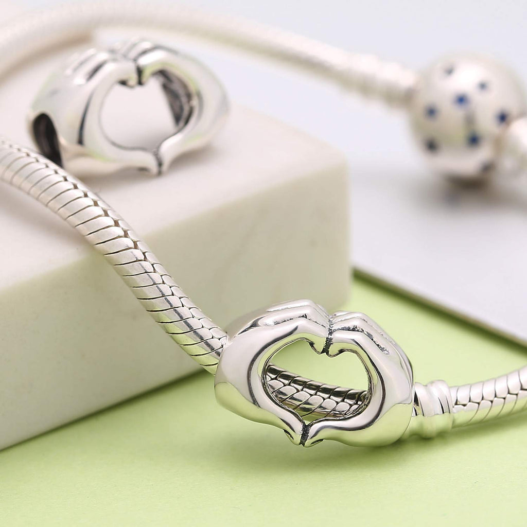925 Sterling Silver Heart Hands Charm fit Pandora Bracelets, Gift for Women