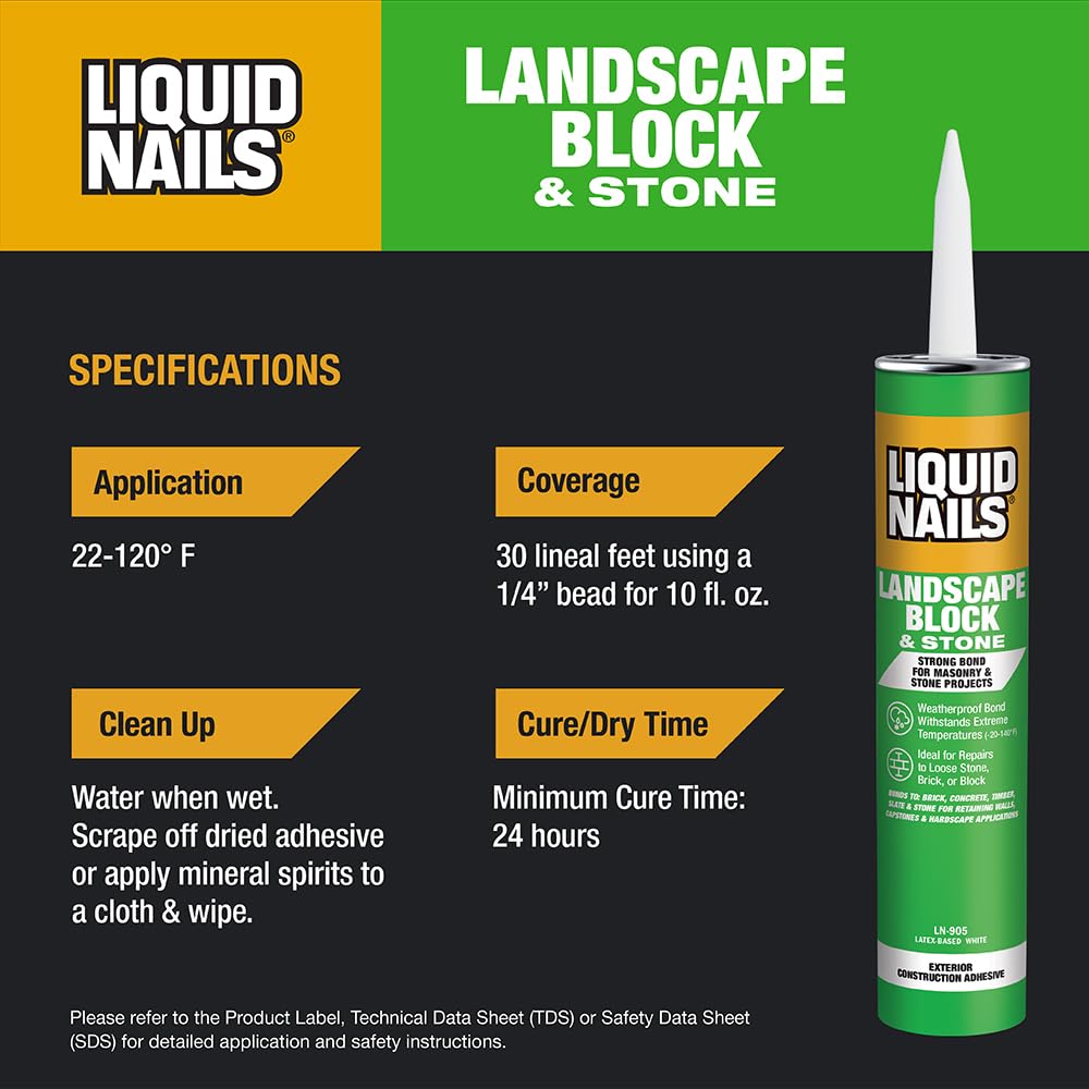 Liquid Nails - LN-905 Landscape Block Adhesive (LN905), Low VOC, 10 oz (Pack of 6)