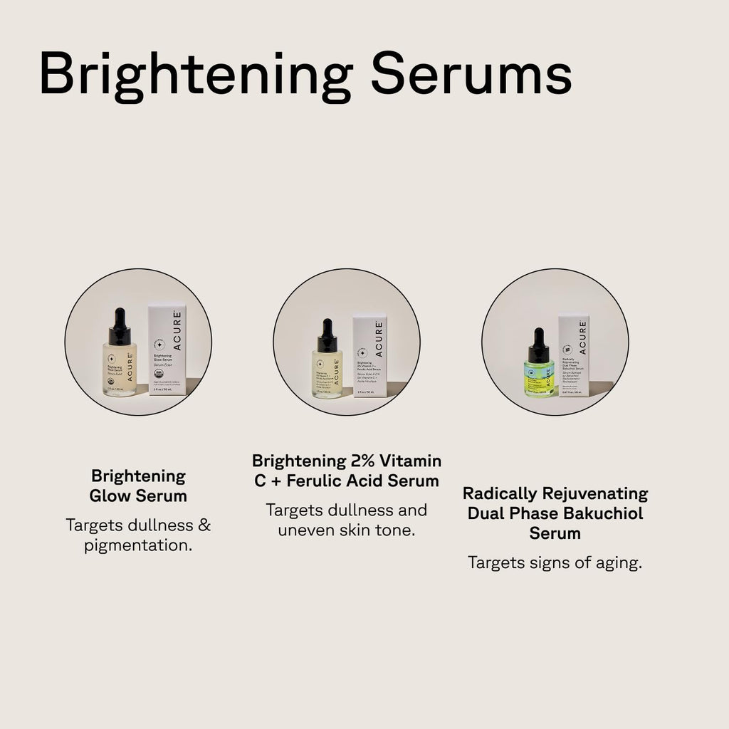 Acure Brightening Glow Serum - Anti Aging Face Serum, Bright Glow for Women & Men, Facial Skincare with Argan Oil and Cranberry Seed Oil, Vegan & Cruelty Free - 1 fl oz