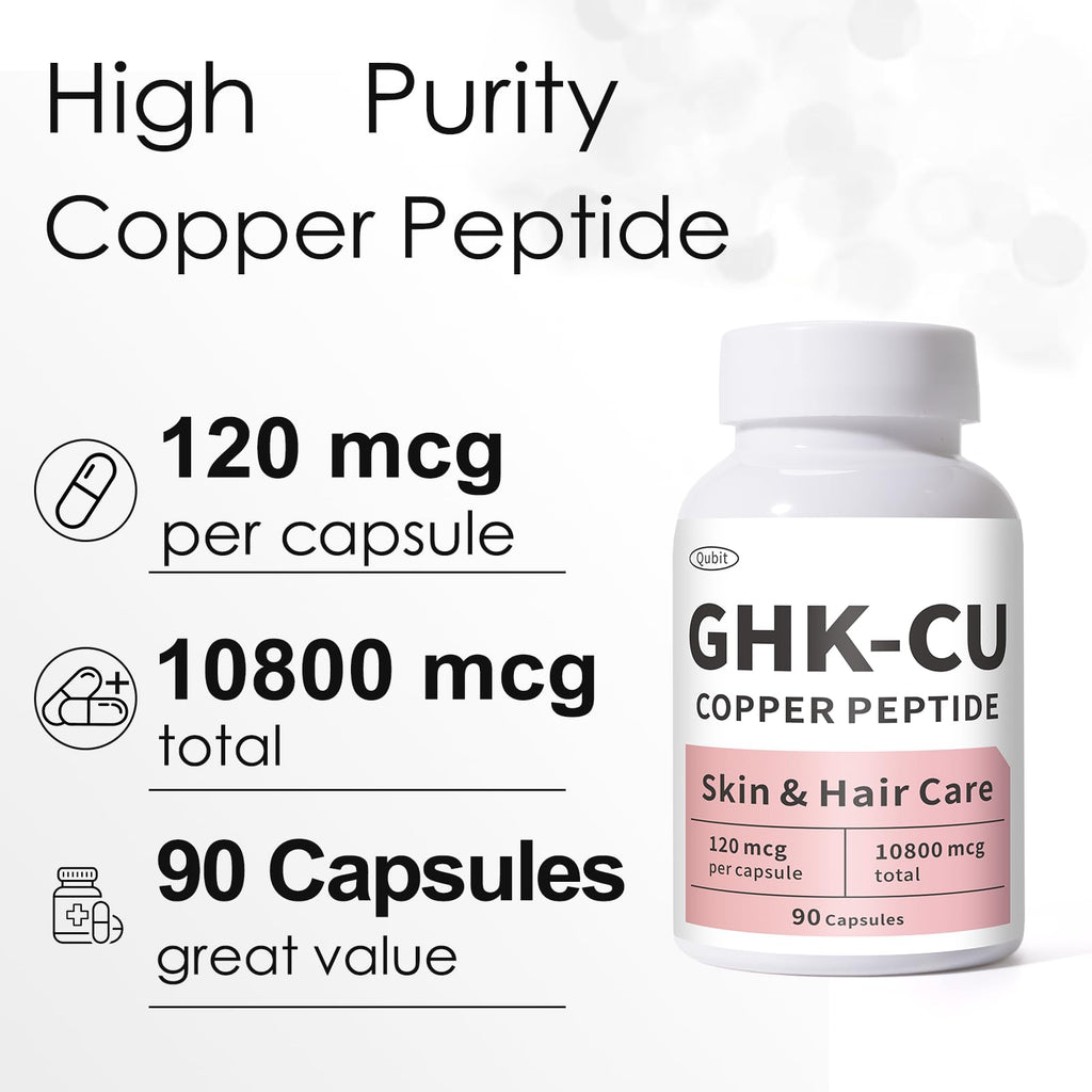 GHK-Cu Copper Peptide Supplement, Anti-Aging & Hair Growth Support, Improves Skin Elasticity & Firmness, Thicker, Fuller Hair, Easy Absorption, Precisely Dosed, 90 Vegan Capsules