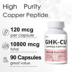GHK-Cu Copper Peptide Supplement, Anti-Aging & Hair Growth Support, Improves Skin Elasticity & Firmness, Thicker, Fuller Hair, Easy Absorption, Precisely Dosed, 90 Vegan Capsules
