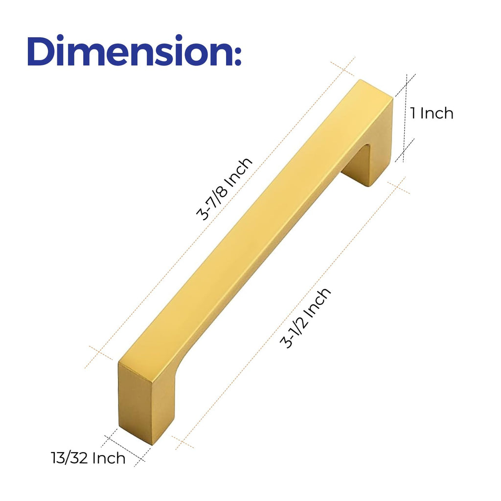 Ravinte 15 Pack Solid 3-1/2 Inch Square Cabinet Handles - Brushed Brass Drawer Pulls - Kitchen Hardware and Handles