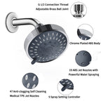 AISOSO Shower Head 2 PCS, 5 Modes High Pressure Shower Heads for Relaxed Shower Experience, 4.1 Inch Bathroom Fixed Showerhead Even at Low Water Pressure for Powerful Spray, Chrome