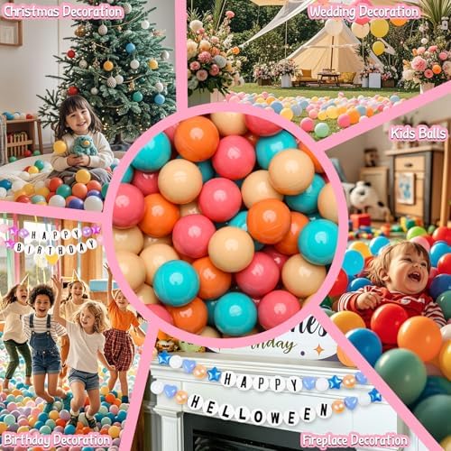 GOGOSO Ball Pit Balls for Toddler, Baby Plastic Playballs Kids Soft Pastel Pelotas Non-Toxic BPA-Free,Cream Pink+Orange+Green,100 Balls