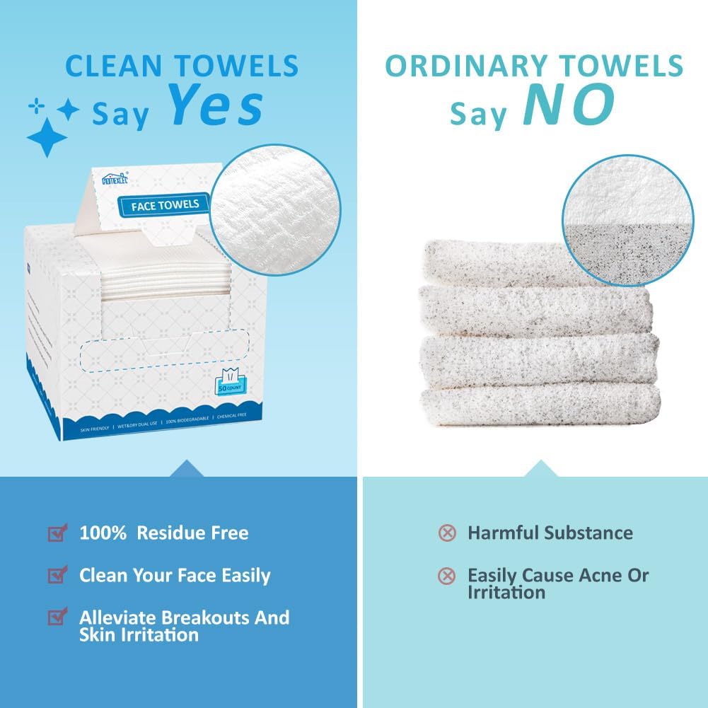 HOMEXCEL Face Towels, 200 Count (4 Box) Disposable Face Towelettes, Biodegradable Makeup Remover Dry Wipes, Super Soft Clean Facial Towels Wash Cloth for Sensitive Skin
