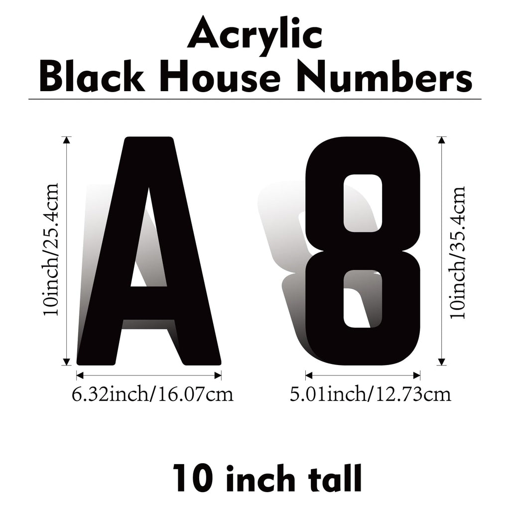 10 Inch Self Adhesive House Numbers, Acrylic Modern House Address Numbers and Letters, Black Adhesive Mailbox Door Number Letters for Office Hotel Apartments Outside (P)