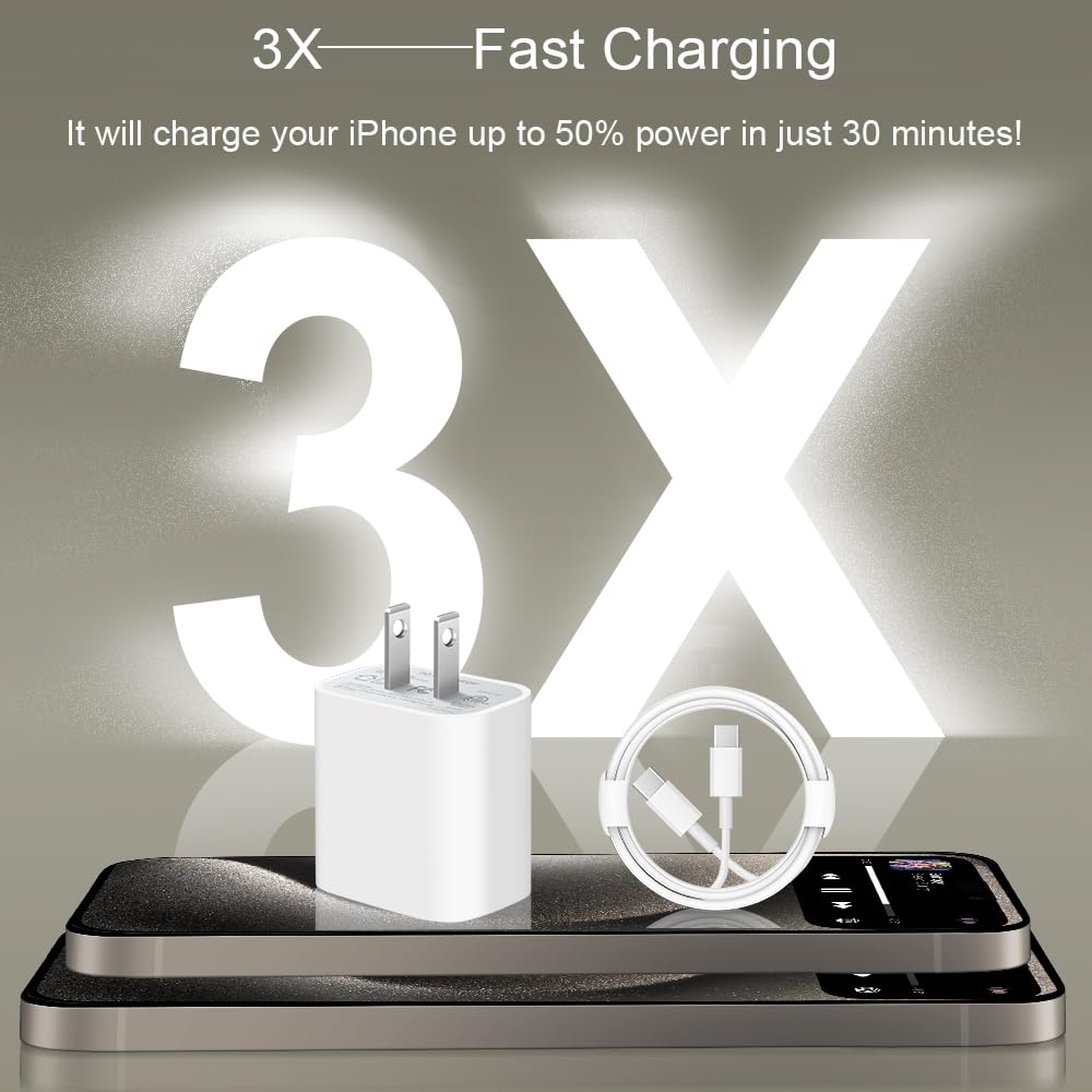 iPhone 18 17 16 15 Charger Fast Charging 3+3Pack USB C Charger & 6FT Cable