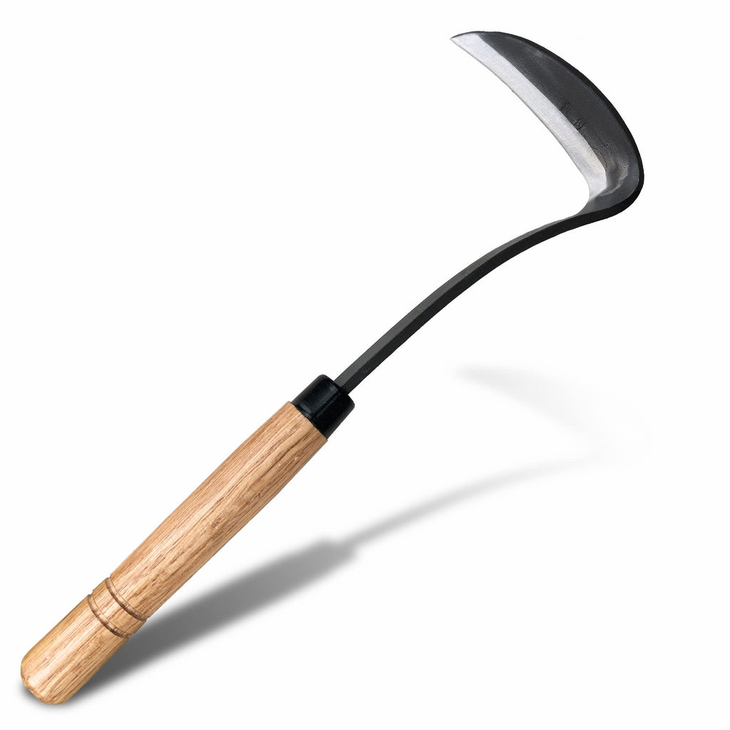 SHANFEEK Japanese Weeding Sickle Hoe Gardening Tools 13-Inch Weed Remover Tool High-Carbon Steel One-Piece Molding with Hard Solid Wood Handle(Snake-Necked)