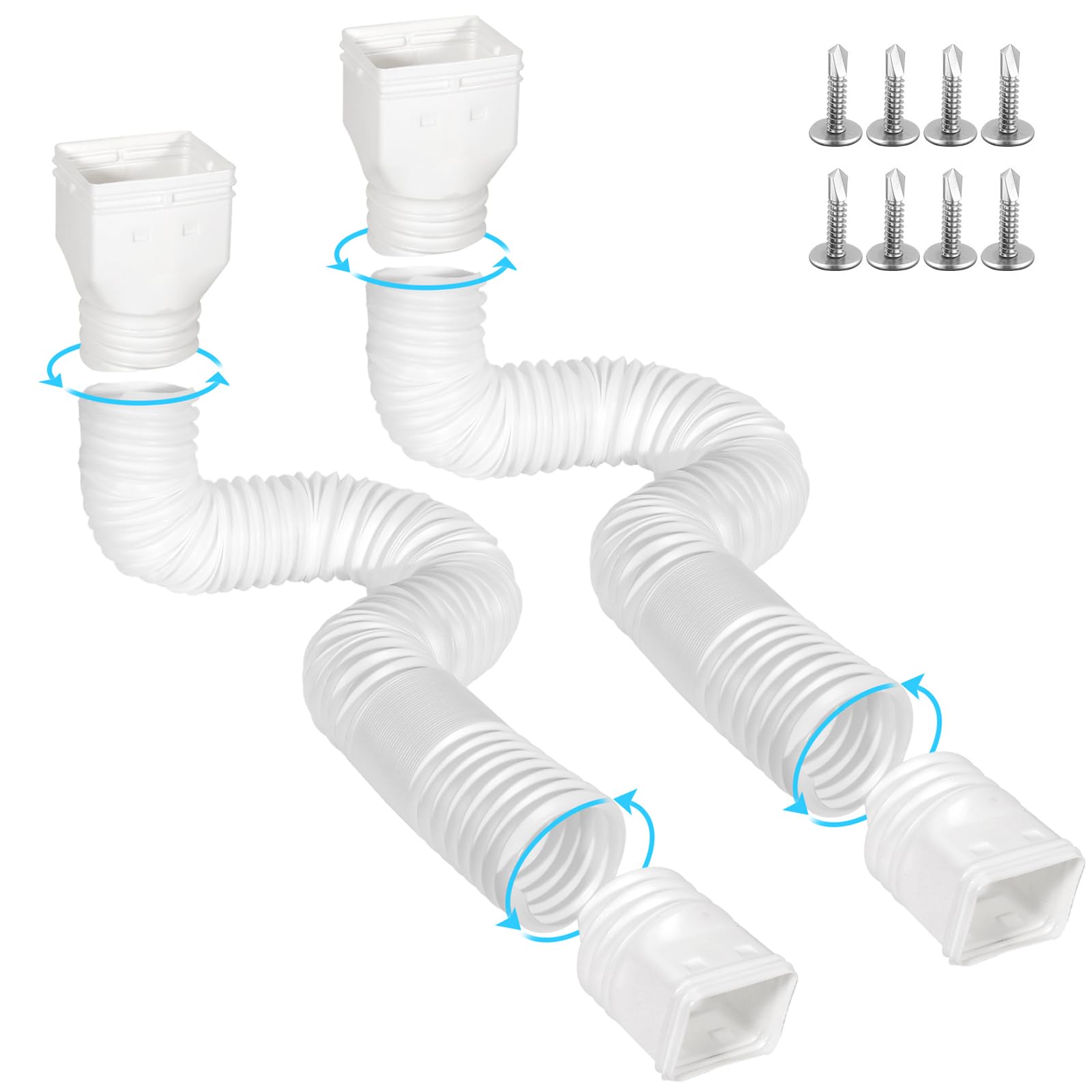 Ogutter Rain Gutter Downspout Extensions, Downspout Extender for Rainwater Drainage Flexible, Down Spout Drain Extension Pipe and Extendable from 21 to 66 Inches (2 Pack, White)