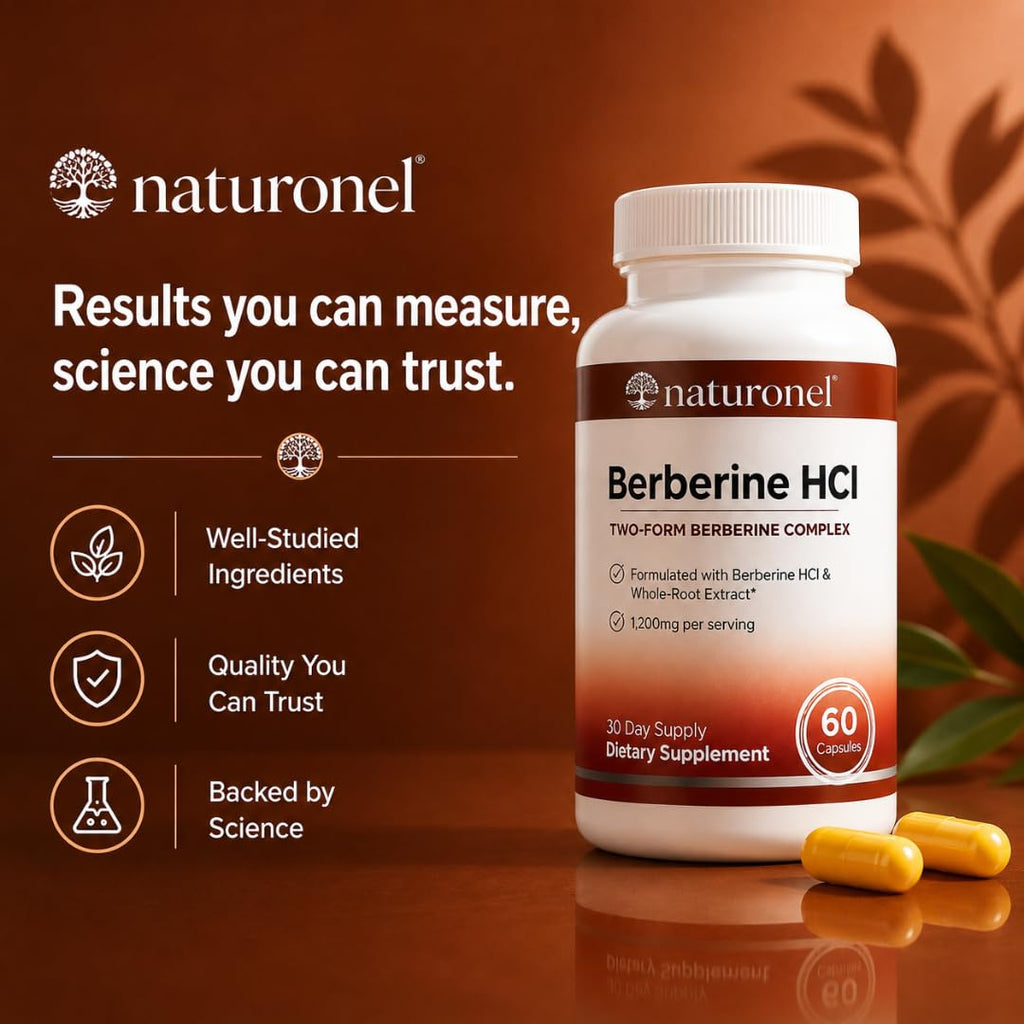 Naturonel Berberine HCl 1200mg Supplement - Supports Metabolic Health & Cellular Energy Metabolism - High Absorption Berberine Supplement for Metabolic Health (1 Bottle)