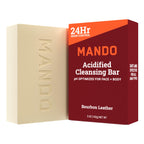 Mando Acidified Cleansing Bar - 24-Hour Odor Control - Removes Odor Better than Soap - Moisturizing Formula - SLS Free, Paraben Free - Safe For Sensitive Skin - Bourbon Leather