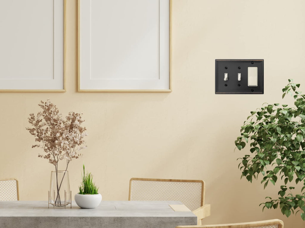 OKAWYC Double Toggle/Single Decorator Light Switch Cover Luca Metal Wall Plate, 2-Pack Aged Bronze 3 Gang, Light Switch Cover, Receptacle Dimmer Switch GFCI Outlet Decorative Wallplate, Durable