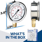 SENCTRL 0-100 Psi Liquid Filled Low Pressure Gauge, 1/4" NPT Lower Mount