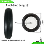 Wheelbarrow Tire 4.80 4.00-8 with 1 inch Axle, 3" Hub Flat Free 16 inch Solid Foamed Tire Replacement Wheelbarrow Wheel 4.80-8 for Log Splitter Wheel Barrel Yard Cart Garden Wagons