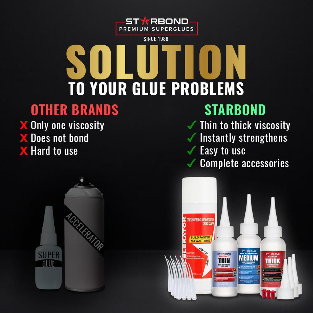 STARBOND CA Glue with Activator Kit – Thin, Medium & Thick 2 oz Bottles with 6 oz Accelerator – Premium Cyanoacrylate Super Glue Bundle for Woodworking, Woodturning, Hobby Models Crafts & 3D Printing