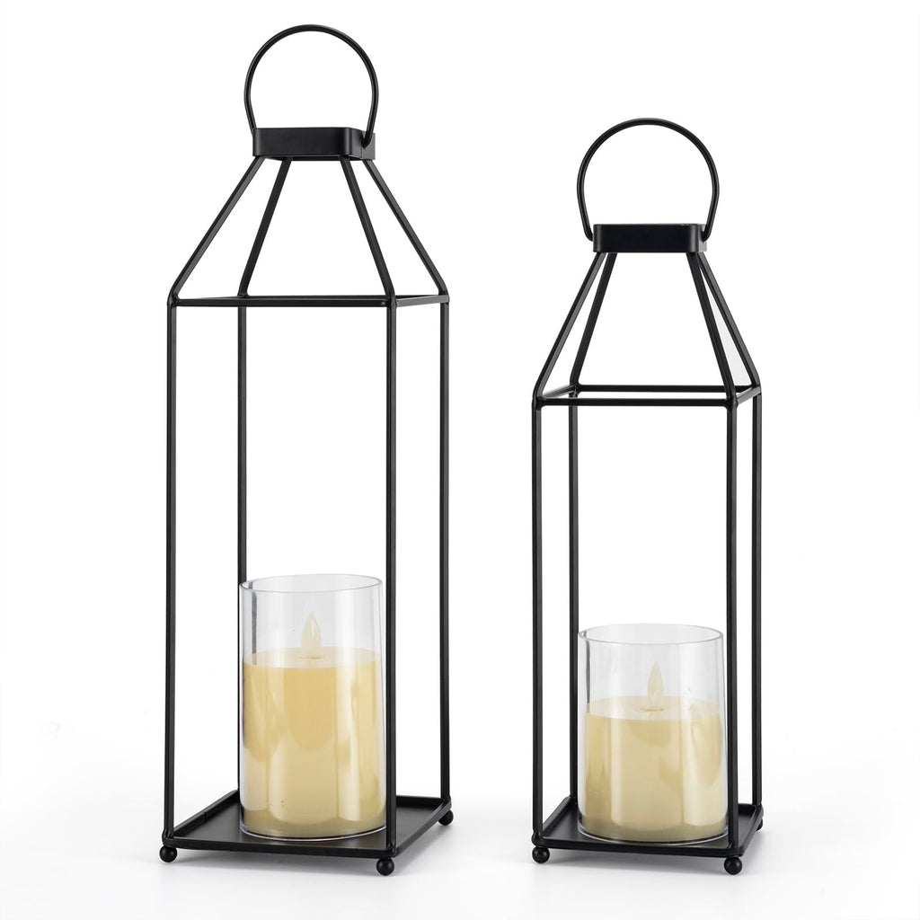 Lanterns Decorative Outdoor 2PCS Front Porch Decor Lantern with LED Candles