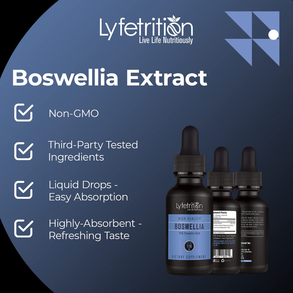 Lyfetrition Boswellia 455 mg, 4 Oz Liquid, 220 Servings, Made in USA, Quick Absorption, Quality Potent Ingredients, Third-Party Tested, Non-GMO, GMP Certified, Cruelty-Free