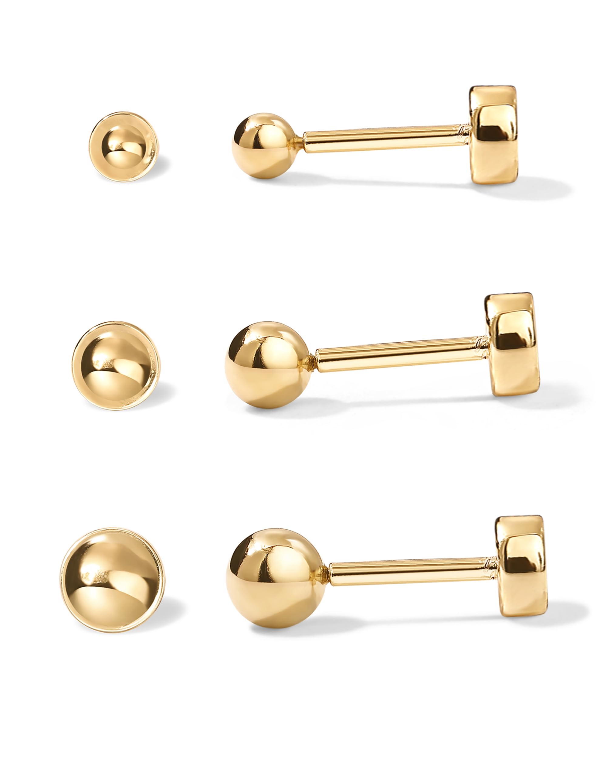 PAVOI Classic Stud Studs, Yellow Gold, Size 2.5mm, 3mm, 3.5mm