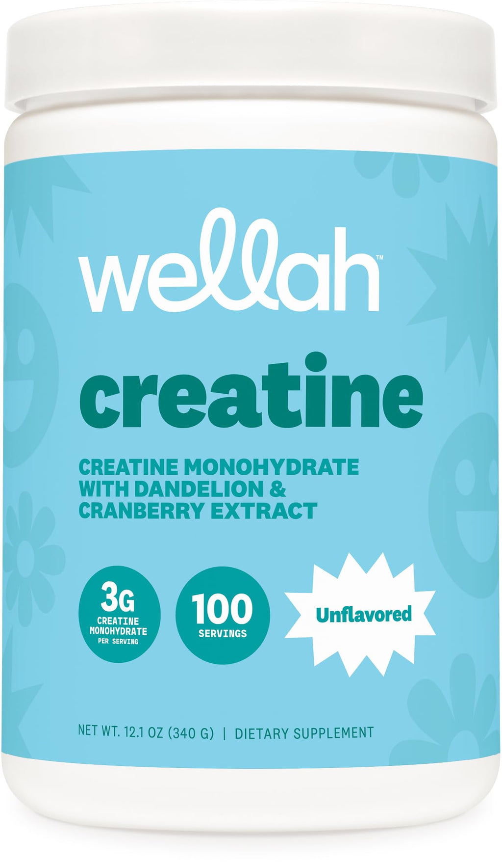 Wellah Creatine for Women - Creatine Monohydrate with Dandelion & Cranberry Extract (100 Servings, Unflavored)