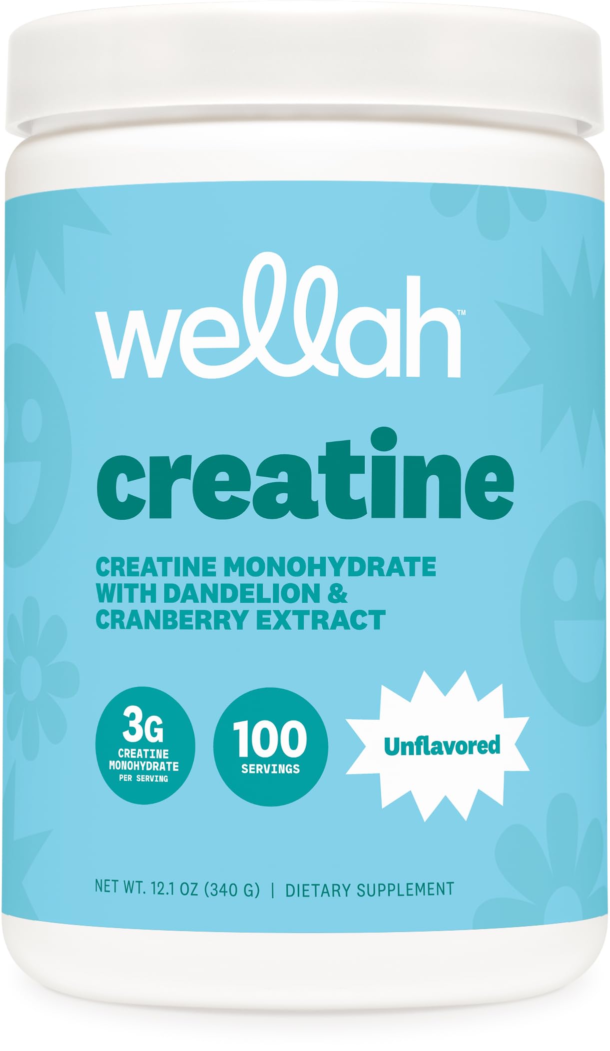 Wellah Creatine for Women - Creatine Monohydrate with Dandelion & Cranberry Extract (100 Servings, Unflavored)