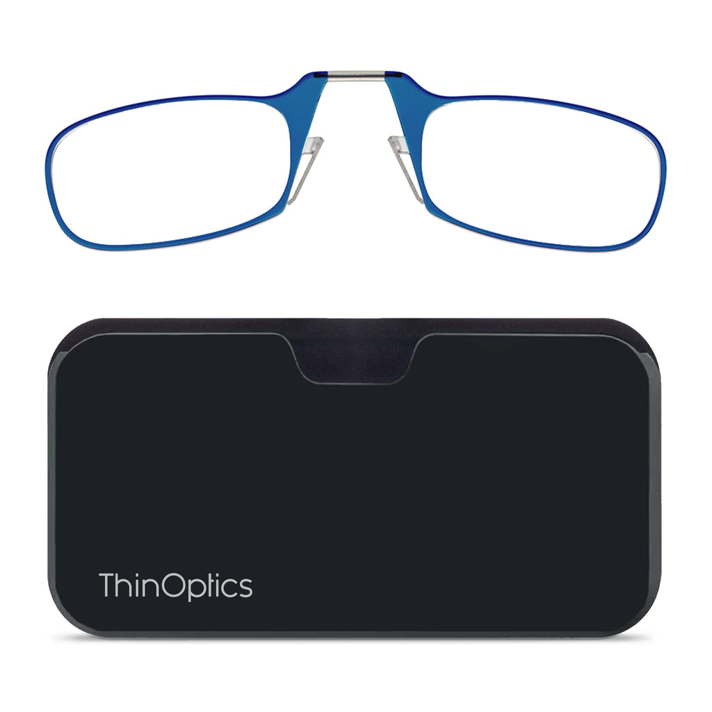ThinOptics unisex-adult Reading Glasses + Black Universal Pod Case | Blue Frames, 2.50 Strength Readers Blue Frames / Black Case, 44 mm